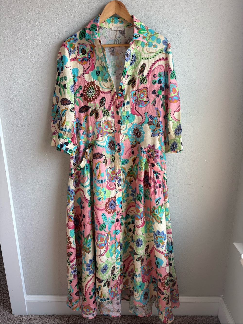 Anjuna Collection Embellished Floral Cotton Maxi Shirt Dress US12 Made in Italy - Picture 2 of 16